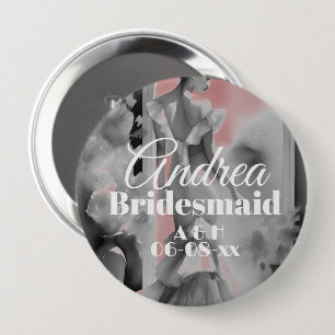 Dusty Pink/ Grey Watercolor Beautiful Bridesmaid 4 Inch Round Button