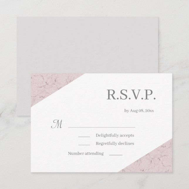 Dusty Pink Grey White Elegant Marble Wedding RSVP Invitation (Front/Back)