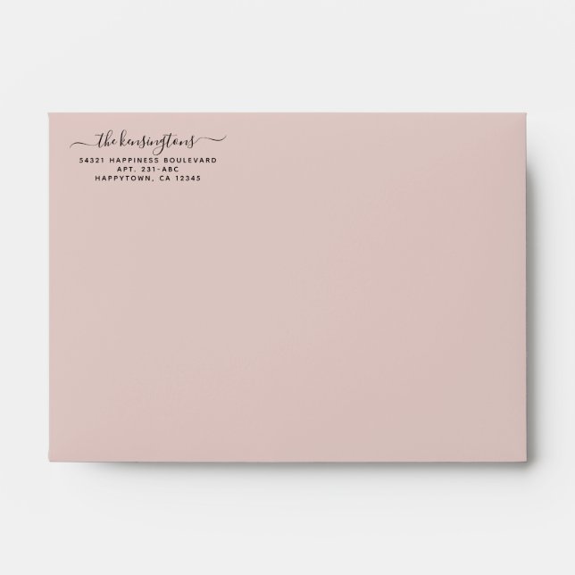 Dusty Pink Handwritten Script Return Address Envelope (Front)