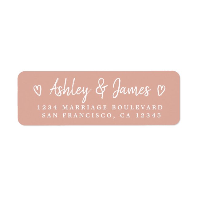 Dusty Pink Heart Script Couple Return Address  (Front)