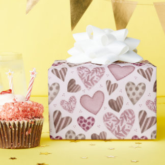 Dusty Pink Hearts Pattern Wrapping Paper Roll