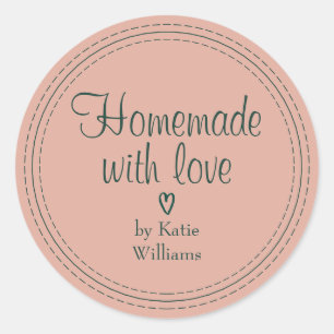 Dusty Pink Homemade With Love Personalized Name Classic Round Sticker