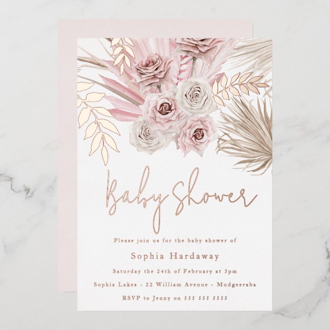 Dusty Pink Ivory Boho Baby Shower Rose Gold (Front/Back)