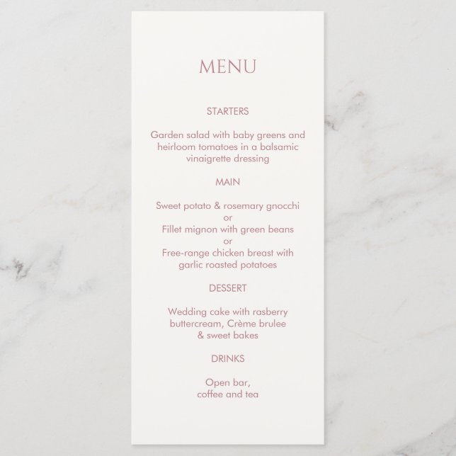 Dusty Pink & Ivory Monogrammed Wedding Menu (Front)
