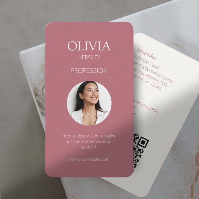 Dusty Pink & Ivory Photo Social QR Code  Business Card (Creator Uploaded)