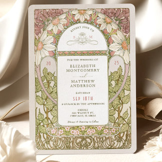 Dusty Pink Marguerite Daisy Wedding Art Nouveau In Invitation