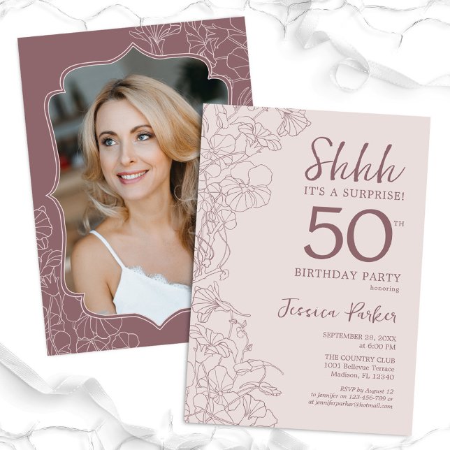 Dusty Pink Mauve Photo Surprise 50th Birthday Invitation (Creator Uploaded)