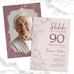 Dusty Pink Mauve Photo Surprise 90th Birthday Invitation<br><div class="desc">Floral dusty blush pink and mauve surprise 90th birthday party invitation with your photo on the back of the card. Trendy boho yet modern feminine design features botanical accents and typography script font. Simple floral invite card perfect for a stylish female surprise bday celebration. Can be customized to any age....</div>