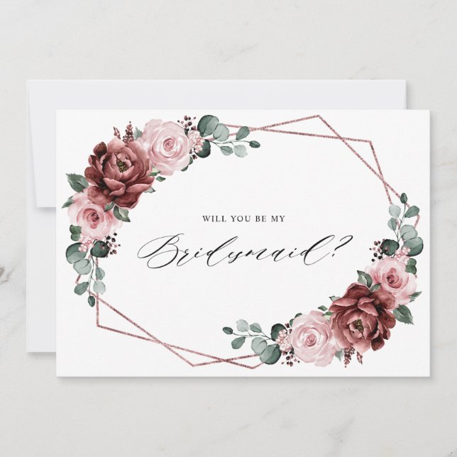 Dusty Pink Mauve Rose Floral Bridesmaid Proposal Invitation (Front)