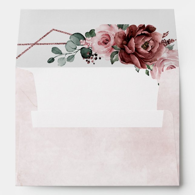 Dusty Pink Mauve Rose Floral Geometric Wedding  En Envelope (Back (Bottom))
