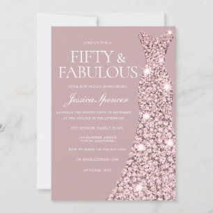 Dusty Pink Mauve Rose Gold Dress 50th Birthday Invitation