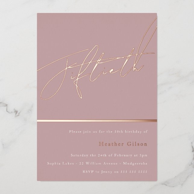 Dusty Pink Mauve Rose Gold Fiftieth 50th Birthday (Front)