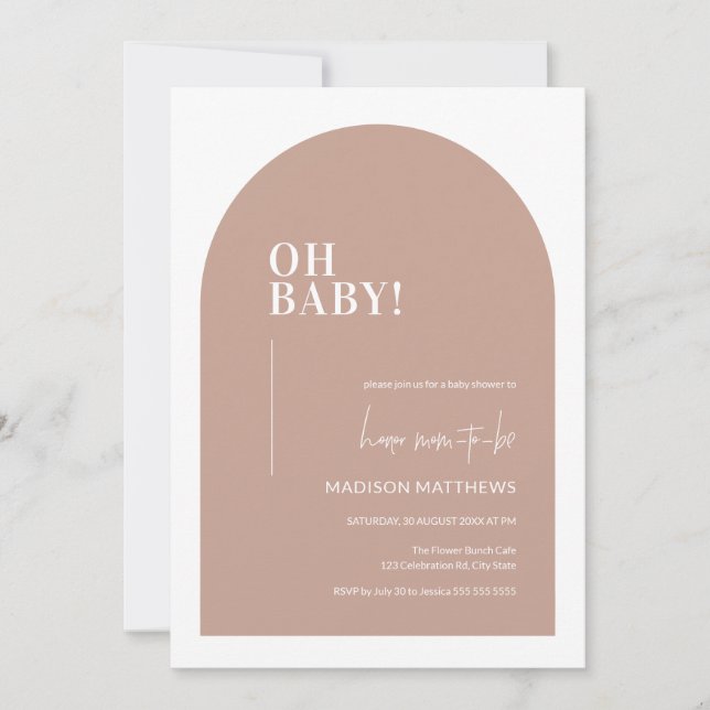  Dusty Pink Minimal Arch Oh Baby Shower Invitation (Front)