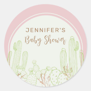 Dusty Pink Minimalist Boho Cactus Arch Baby Shower Classic Round Sticker