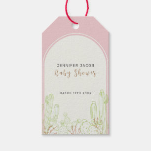 Dusty Pink Minimalist Boho Cactus Arch Baby Shower Gift Tags