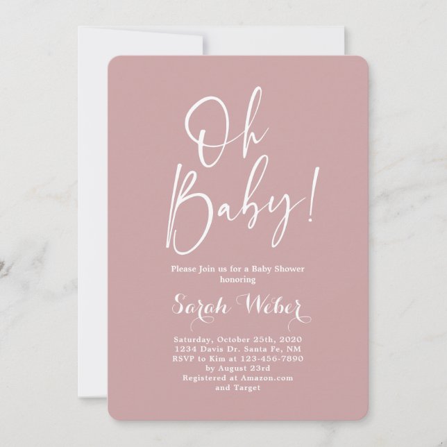 Dusty Pink minimalist modern baby shower girl Invitation (Front)