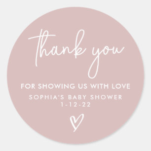Dusty Pink Minimalist Modern Boho Baby Shower Classic Round Sticker