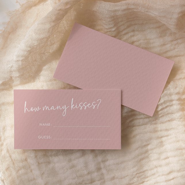 Dusty Pink Minimalist Script How Many Kisses Game Enclosure Card (Creator Uploaded)