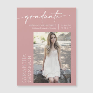 Dusty Pink Minimalist Script Photo Graduate Magnet
