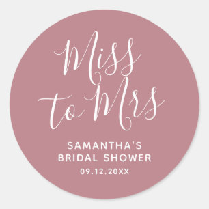 Dusty Pink Miss to Mrs Bridal Shower Classic Round Sticker