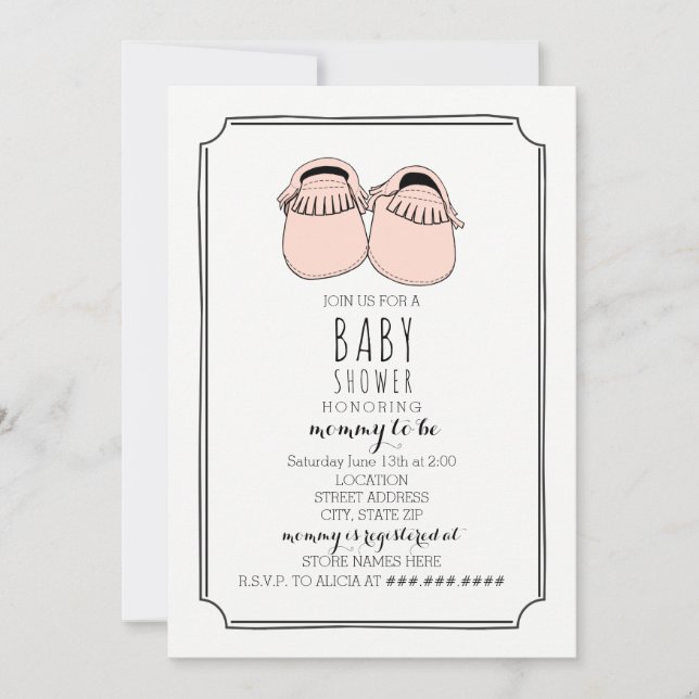 Dusty Pink Moccasins Boho Baby Shower Invitation (Front)