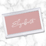 Dusty Pink Modern Brush Script First Name Business Card Holder<br><div class="desc">A first name business card case holder for her. The script is a lovely, brush stroke modern handwritten script that is a perfect gift for her. The decorative brush stroke style may require you to re-centre your given name. You may also customize the white font colour and calligraphy style. The...</div>