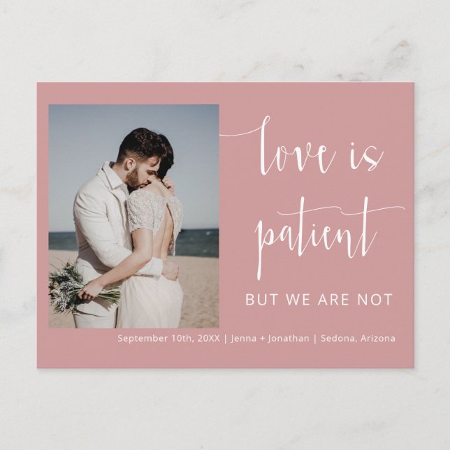 Dusty Pink Modern Minimal Script Photo Elopement Postcard (Front)