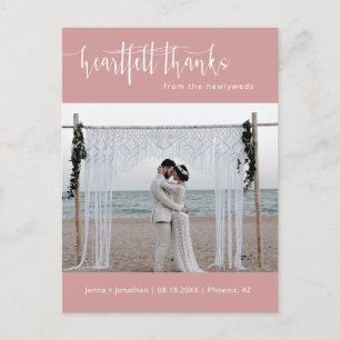 Dusty Pink Modern Minimal Wedding Photo Thank You Postcard