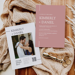 Dusty Pink Modern Minimal Wedding QR Code Photo Invitation