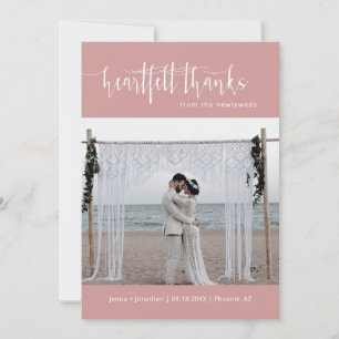 Dusty Pink Modern Minimalist Wedding Photo Flat Thank You Card