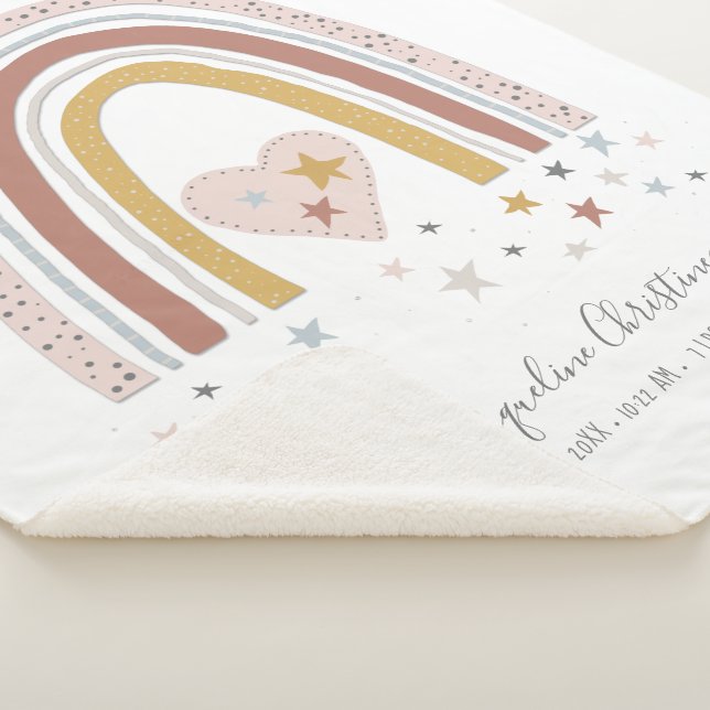 Dusty Pink Modern Rainbow Birth Stats Girl Baby Sherpa Blanket (3/4)