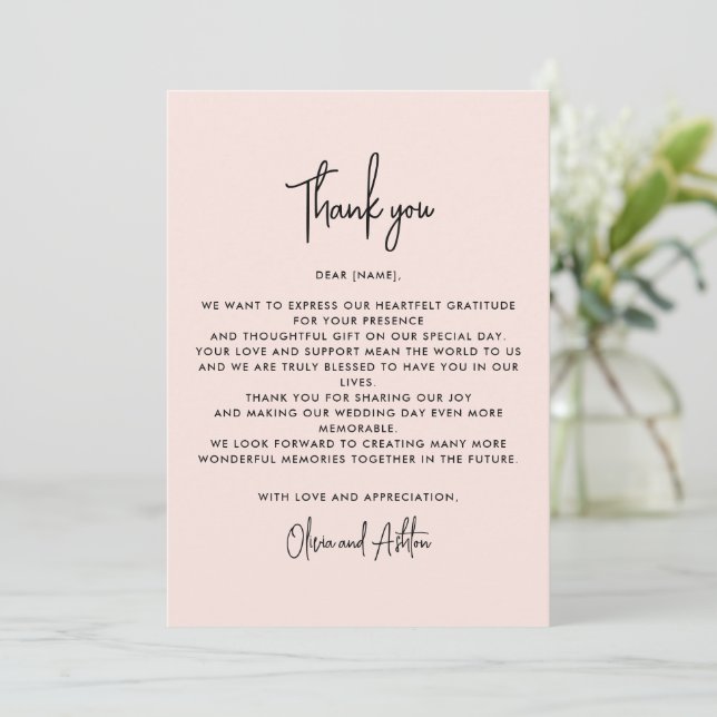 Dusty pink, modern wedding thank you card (Standing Front)