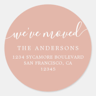 Dusty Pink Modern We've Moved Return Address Classic Round Sticker