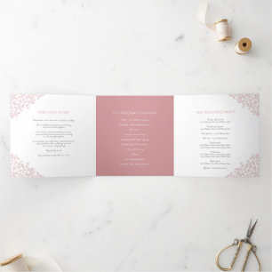 Dusty pink monogram art story dedication wedding Tri-Fold programme