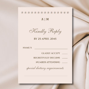 Dusty Pink Monogram Pearl Wedding RSVP Card 