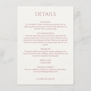 Dusty Pink   Monogram Wedding Details  Enclosure Card