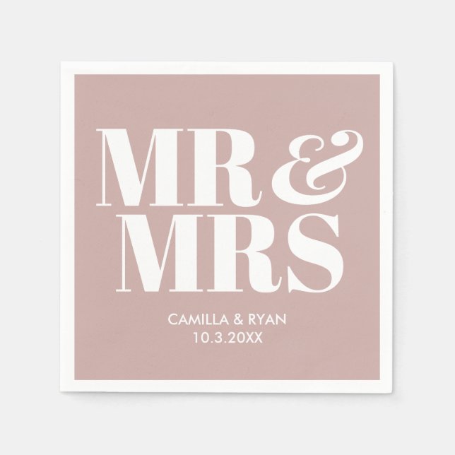 Dusty Pink Mr & Mrs Personalized Wedding Napkins (Front)