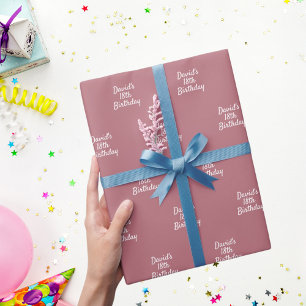 Dusty pink name script birthday wrapping paper