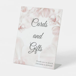 Dusty pink orchid watercolor wedding details pedestal sign