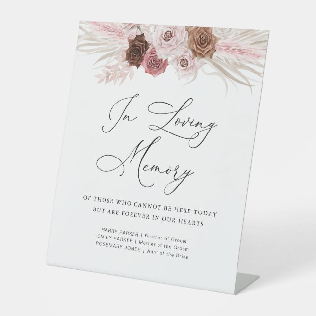 dusty pink pampas floral wedding memorial sign (Front)