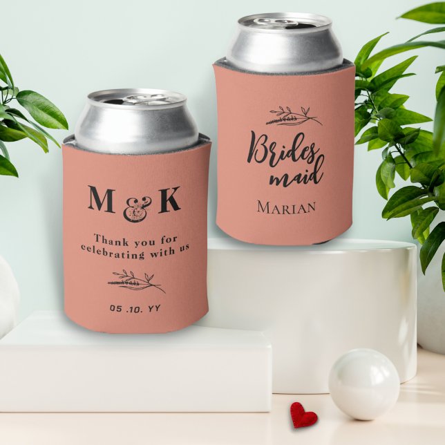 Dusty Pink Party Wedding Date Bridesmaid Monogram  Can Cooler (Creator Uploaded)