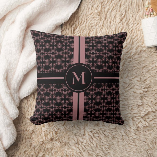 Dusty Pink Pattern Monogrammed Throw Pillow (Blanket)
