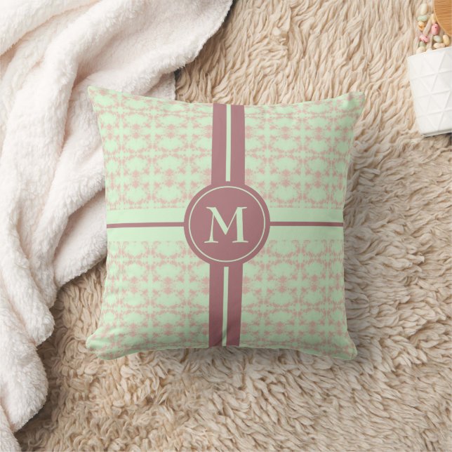 Dusty Pink Pattern Monogrammed Throw Pillow (Blanket)