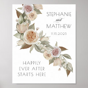Dusty Pink Peach Flowy Botanical Floral Wedding Poster