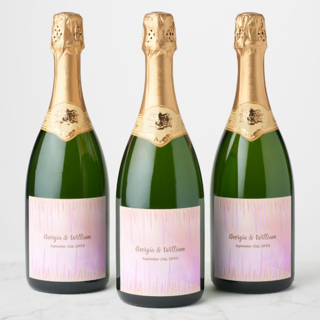 Dusty Pink Peach Icicle Wine & Sparkling Wine Labe Label (Bottles)