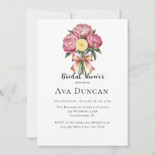 Dusty Pink Peonies and Lemon Bridal Shower Invitation
