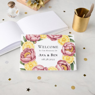 Dusty Pink Peonies and Lemon Wedding Guest Book