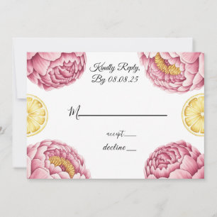 Dusty Pink Peonies and Lemon Wedding RSVP Cards