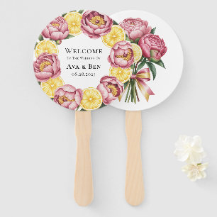 Dusty Pink Peonies and Lemon Wedding Welcome Hand Fan