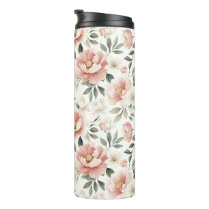 Dusty pink peonies thermal tumbler